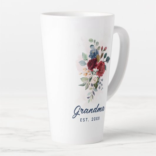 水エレガント色フローラおばあちゃんカスタム カフェラテマグ (右アングル)