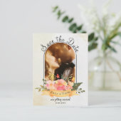 水エレガント色フローラかわいい写真結婚の 案内ポストカード (スタンド正面)