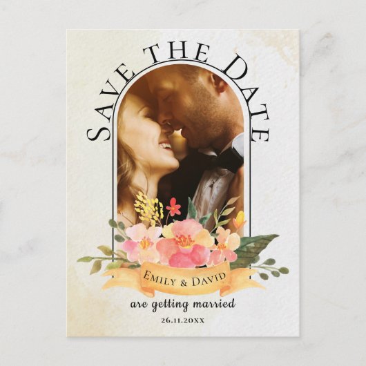 水エレガント色フローラかわいい写真結婚の 案内ポストカード (正面)