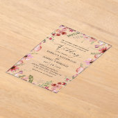 水エレガント色フローラと緑結婚の アクリル招待状 (レイダウン)