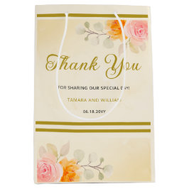 水エレガント色フローラの結婚金ゴールド ミディアムペーパーバッグ