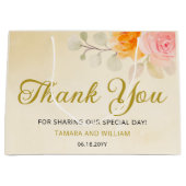 水エレガント色フローラの結婚金ゴールド ラージペーパーバッグ (正面)