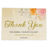 水エレガント色フローラの結婚金ゴールド ラージペーパーバッグ (裏面)