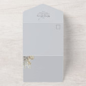 水エレガント色フローラアイボリー葉QRコード オールインワン招待状 (外側)