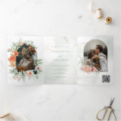 水エレガント色フローラアーチ結婚写真 三つ折り招待状 (内部)