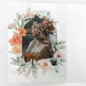 水エレガント色フローラアーチ結婚写真 三つ折り招待状 (内部最初)