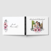 水エレガント色フローラカスタム写真結婚の ゲストブック (全面)