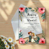 水エレガント色フローラカップル夏結婚の アクリル招待状