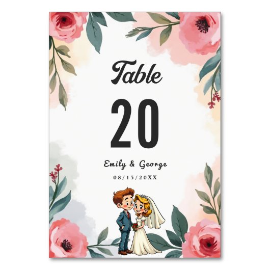 水エレガント色フローラカップル夏結婚の テーブルナンバー (裏面)