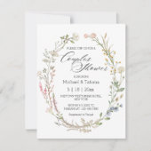 水エレガント色フローラカップル結婚シャワー 招待状 (正面)