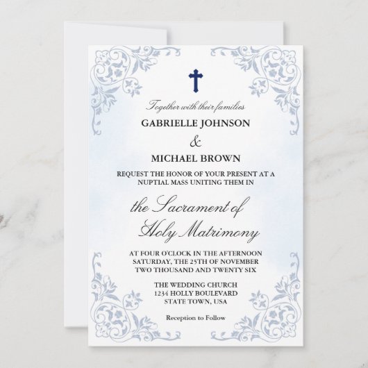 水エレガント色フローラカトリック教会 招待状 (正面)
