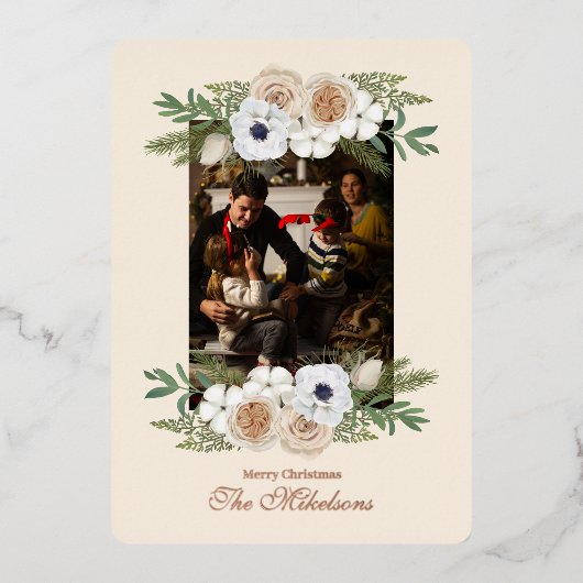 水エレガント色フローラクリスマス 箔シーズンカード (正面)