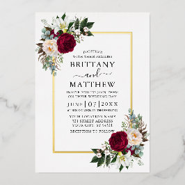 水エレガント色フローラグ結婚レリー金ゴールド 箔招待状