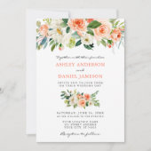 水エレガント色フローラコーラルフォト結婚ズ 招待状 (正面)