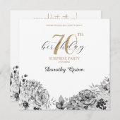 水エレガント色フローラサプライズ誕生日パーティー 招待状 (正面/裏面)