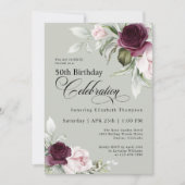 水エレガント色フローラセージ緑50誕生日 招待状 (正面)