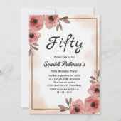 水エレガント色フローラダスティバラ50誕生日 招待状 (正面)