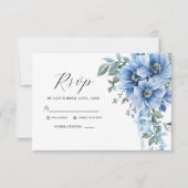 水エレガント色フローラダスティブルー結婚ズ 出欠カード (正面)