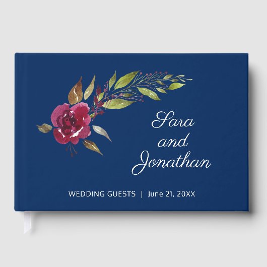 水エレガント色フローラダークブルー結婚ズ ゲストブック (正面)