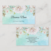 水エレガント色フローラティール(緑がかった色)ブルーピンクホワイト 名刺 (正面/裏面)