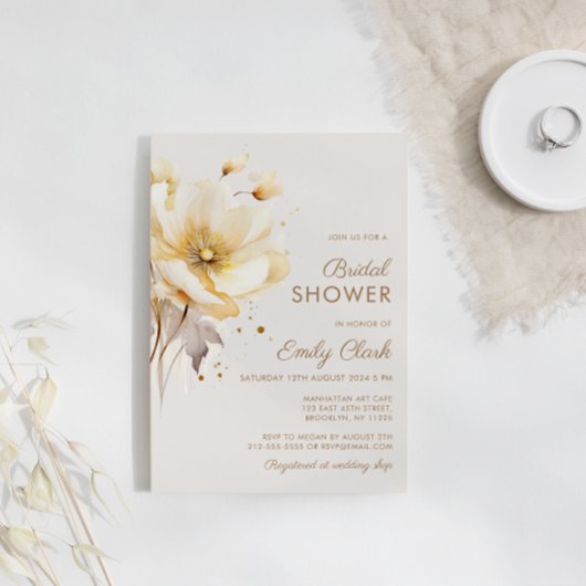 水エレガント色フローラデリケートブライダルシャワー 招待状