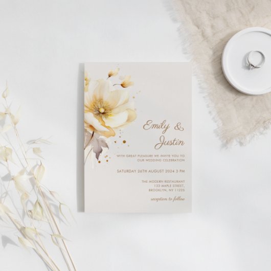 水エレガント色フローラデリケート結婚ズ 招待状