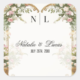 水エレガント色フローラハートのテーマ スクエアシール