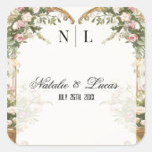 水エレガント色フローラハートのテーマ スクエアシール (正面)