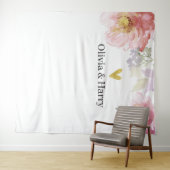 水エレガント色フローラハート結婚の背景 タペストリー (インサイチュ(横))