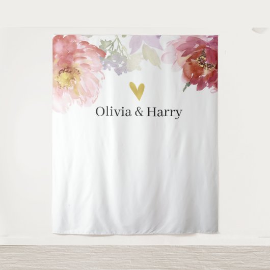 水エレガント色フローラハート結婚の背景 タペストリー (正面)