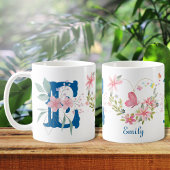 水エレガント色フローラバタフライモノグラムE コーヒーマグカップ