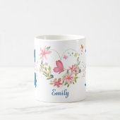 水エレガント色フローラバタフライモノグラムE コーヒーマグカップ (中央)