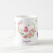 水エレガント色フローラバタフライモノグラムJ コーヒーマグカップ (中央)