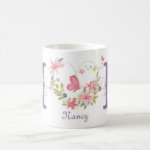 水エレガント色フローラバタフライモノグラムN コーヒーマグカップ (中央)