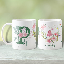水エレガント色フローラバタフライモノグラムP コーヒーマグカップ