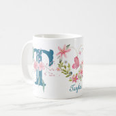 水エレガント色フローラバタフライモノグラムT コーヒーマグカップ (正面左)