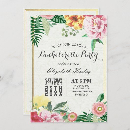 水エレガント色フローラバチェロレッテ 招待状 (正面/裏面)