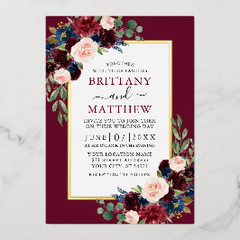 水エレガント色フローラバー結婚グンディ金ゴールド 箔招待状