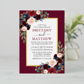 水エレガント色フローラバー結婚グンディ金ゴールド 箔招待状 (立ち正面)