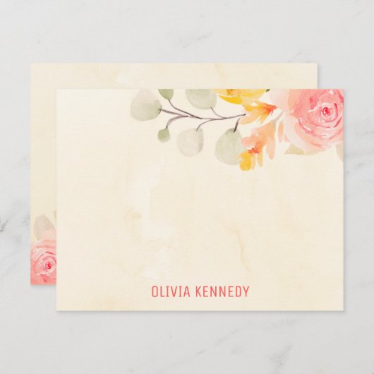 水エレガント色フローラパーソナライズされたクリーム ノートカード (正面/裏面)