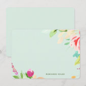 水エレガント色フローラパーソナライズされたミントブルー ノートカード (正面/裏面)
