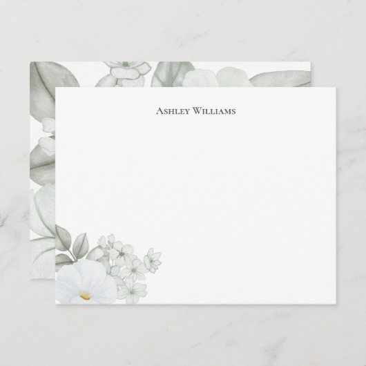 水エレガント色フローラパーソナライズされた ノートカード (正面/裏面)