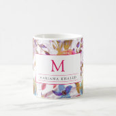 水エレガント色フローラピンクと白 コーヒーマグカップ (中央)