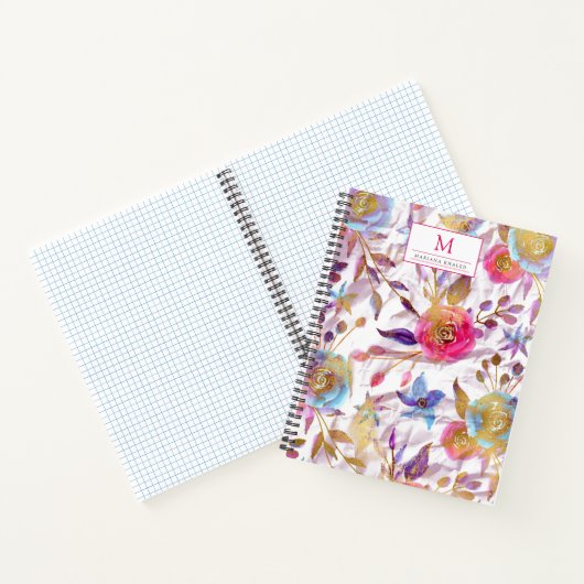 水エレガント色フローラピンクと白 ノートブック (内部)