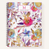 水エレガント色フローラピンクと白 ノートブック (正面)