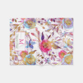 水エレガント色フローラピンクと白 フリースブランケット (正面(横))