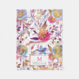 水エレガント色フローラピンクと白 フリースブランケット