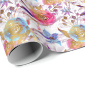 水エレガント色フローラピンクと白 ラッピングペーパー (ロールコーナー)