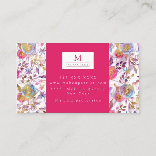 水エレガント色フローラピンクと白 名刺 (裏面)