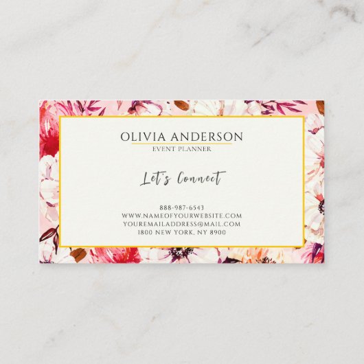 水エレガント色フローラピンクモダンパターンBoho 名刺 (裏面)